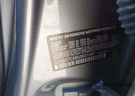 2016 BMW X3 Sdrive28I из США, поврежденный, VIN 5UXWZ7C58G0R31581